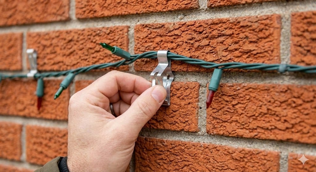 hanging led light using brick clips
