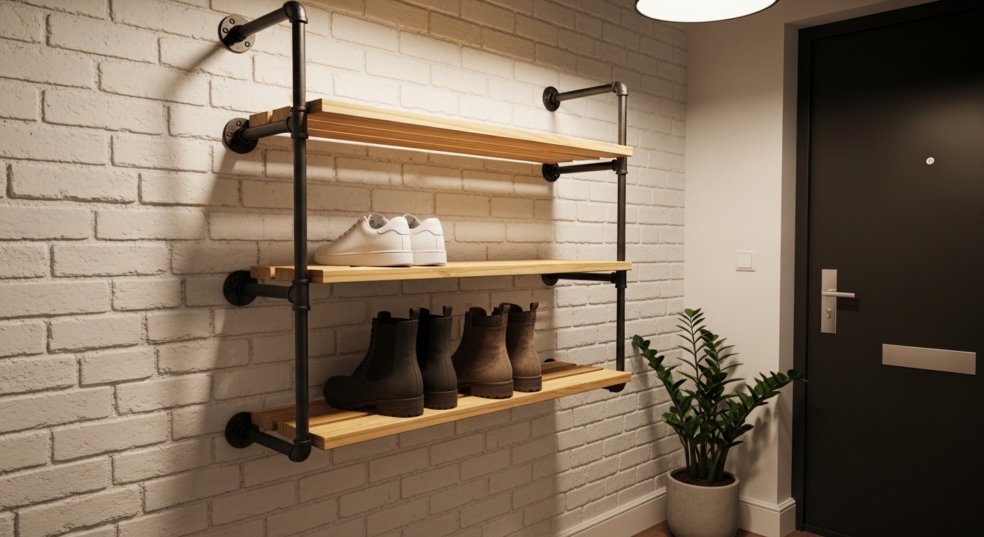 Shoe Tray Station With Pipe and Wood