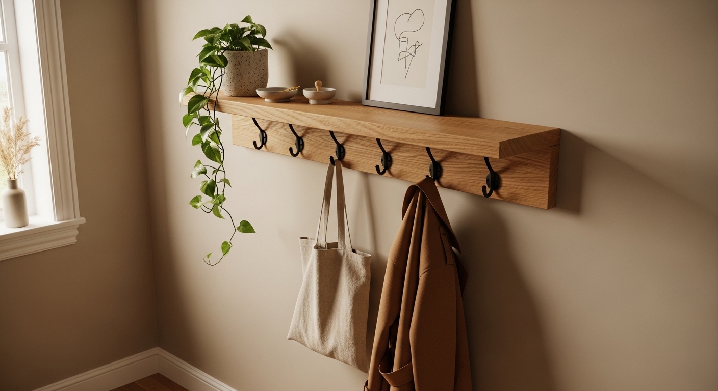 Simple Floating Shelf With Hooks