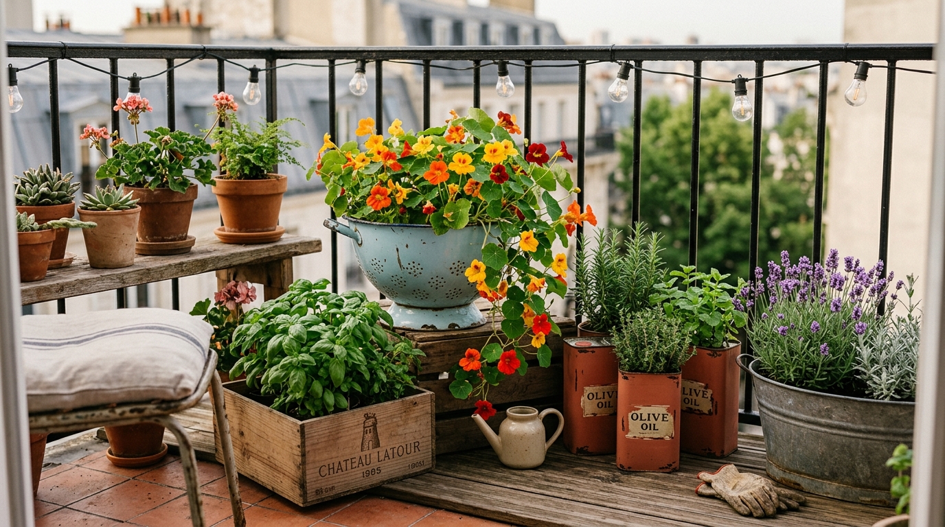 Upcycled and Repurposed Containers for balcony plants