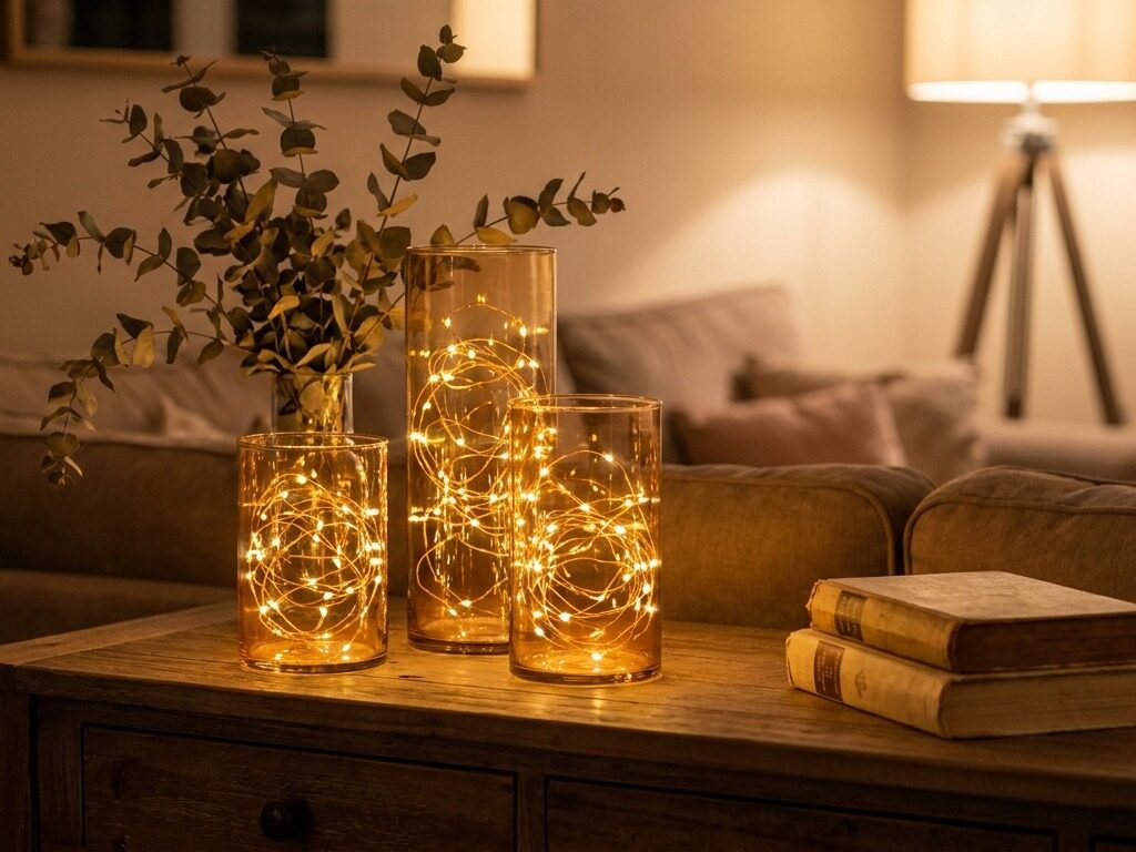 Lanterns with fairy lights_ books