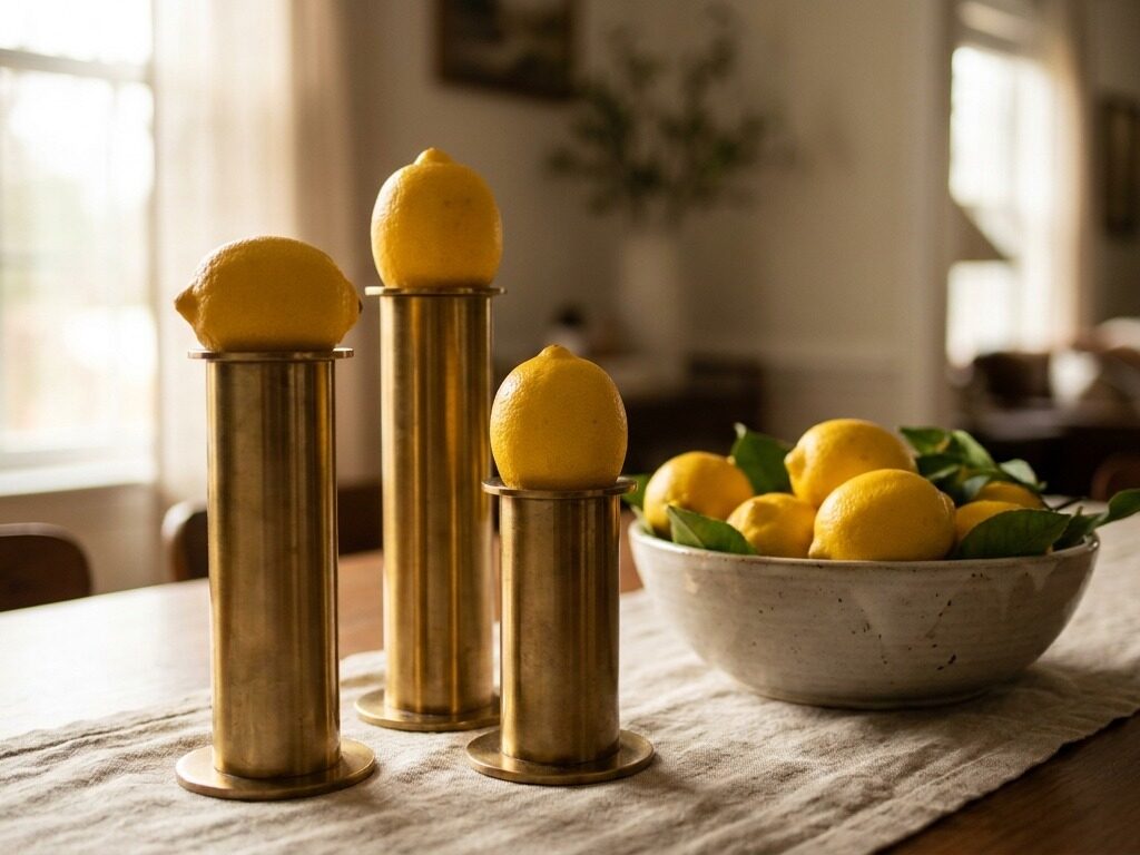 Dining table centerpiece brass candle holder