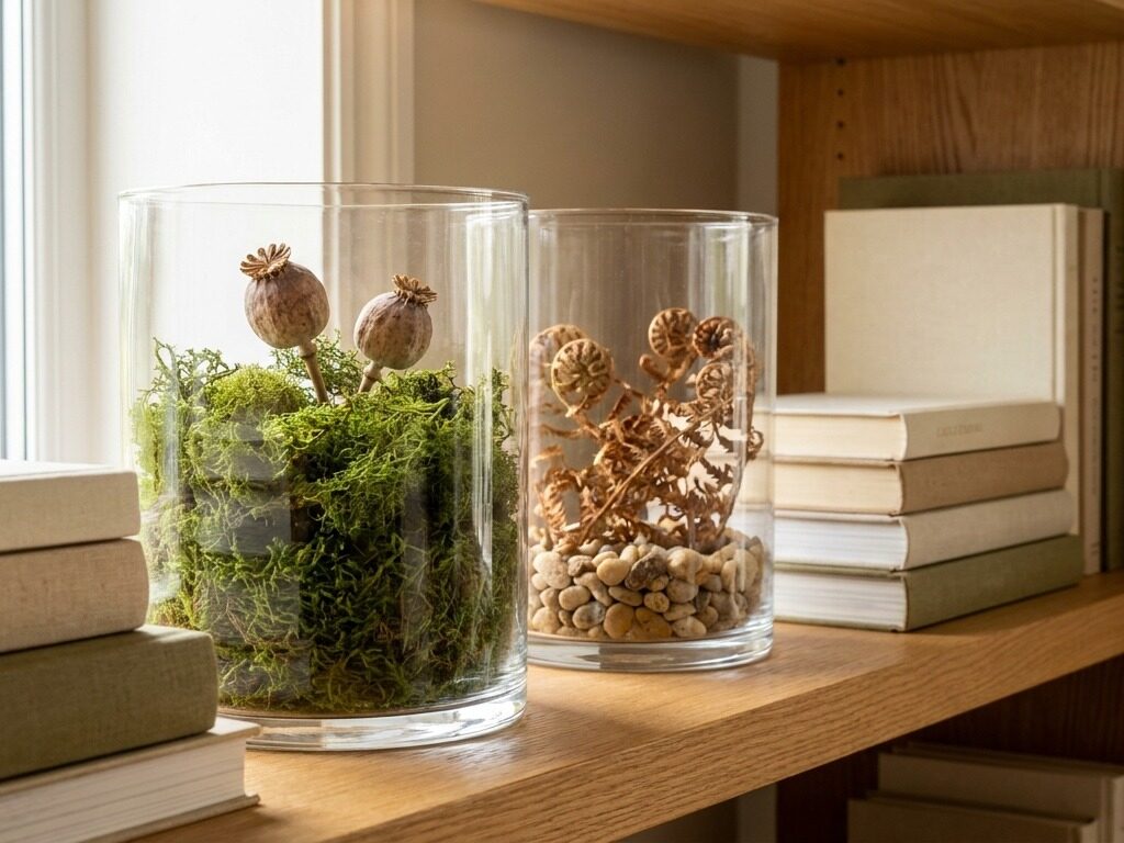 Bookshelf with candle holders