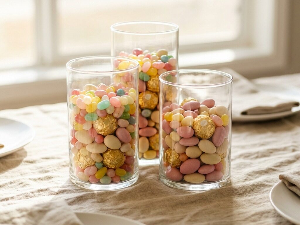 Candle holders with colorful candy