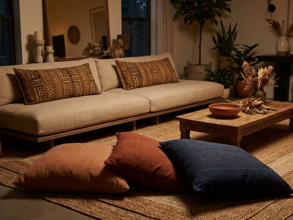 African Boho Living Room With Low Seating