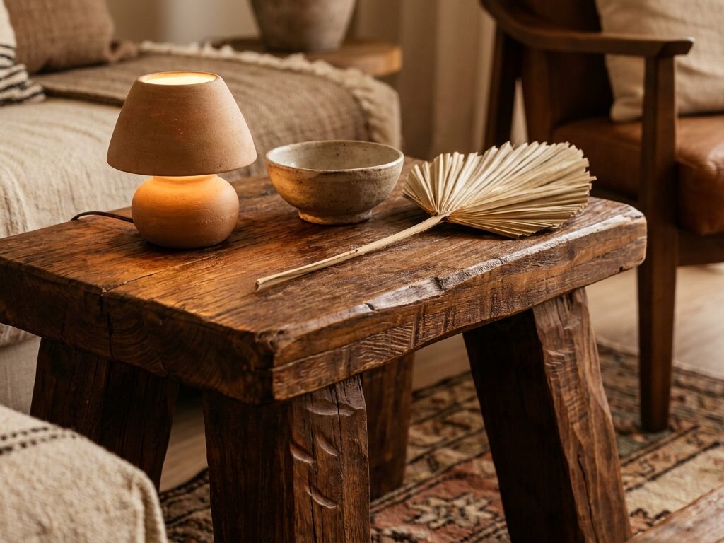 Hand carved wooden stool side table