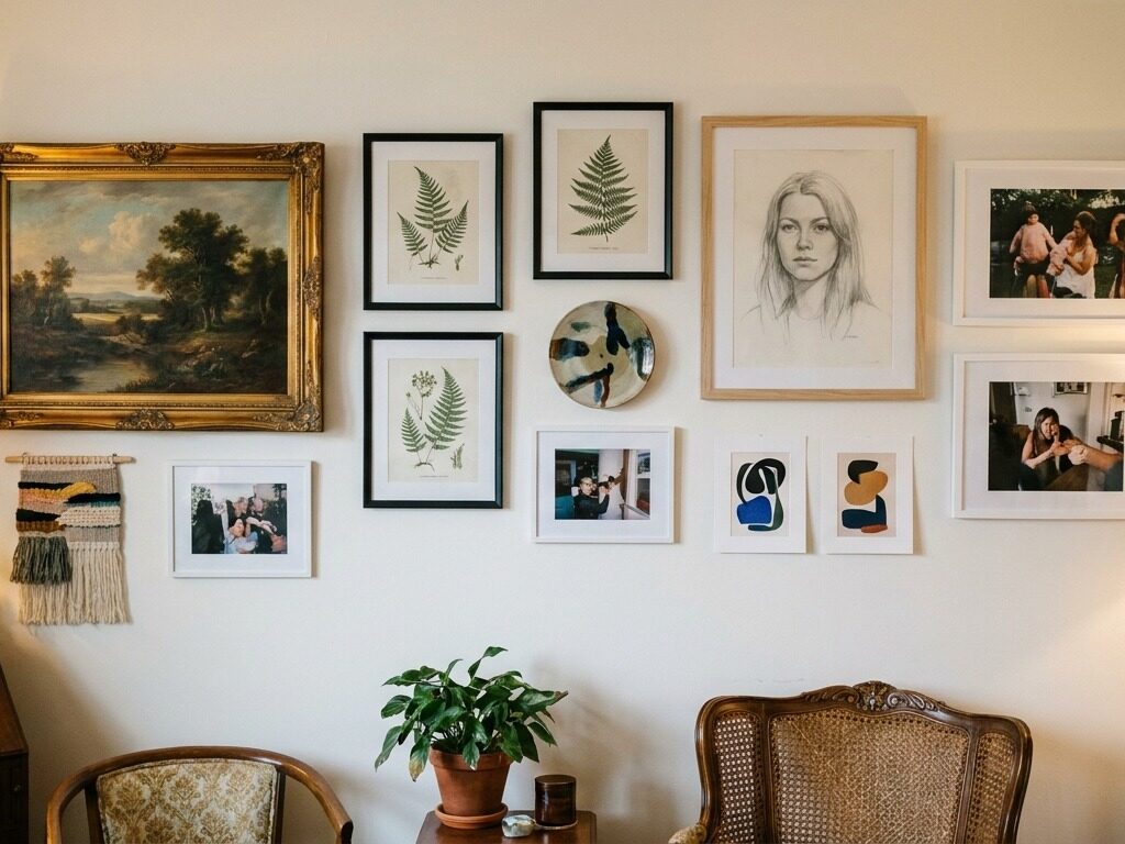 Gallery wall in apartment living room