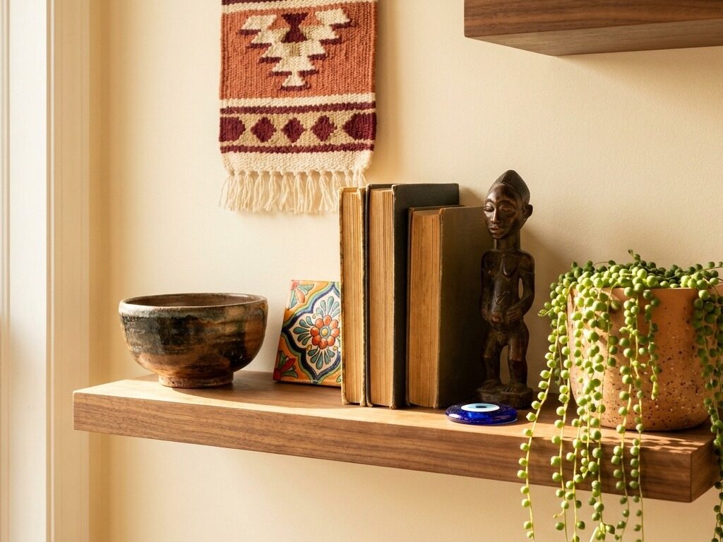 Shelf displaying cultural accents