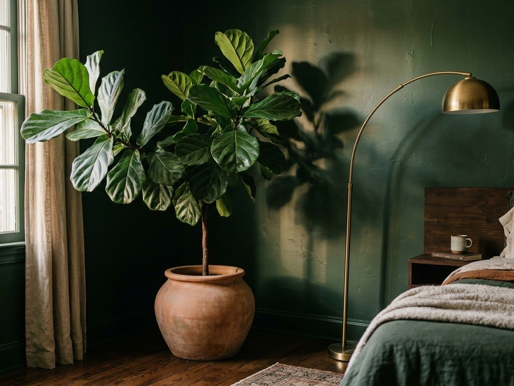 dark green bedroom and real living plants