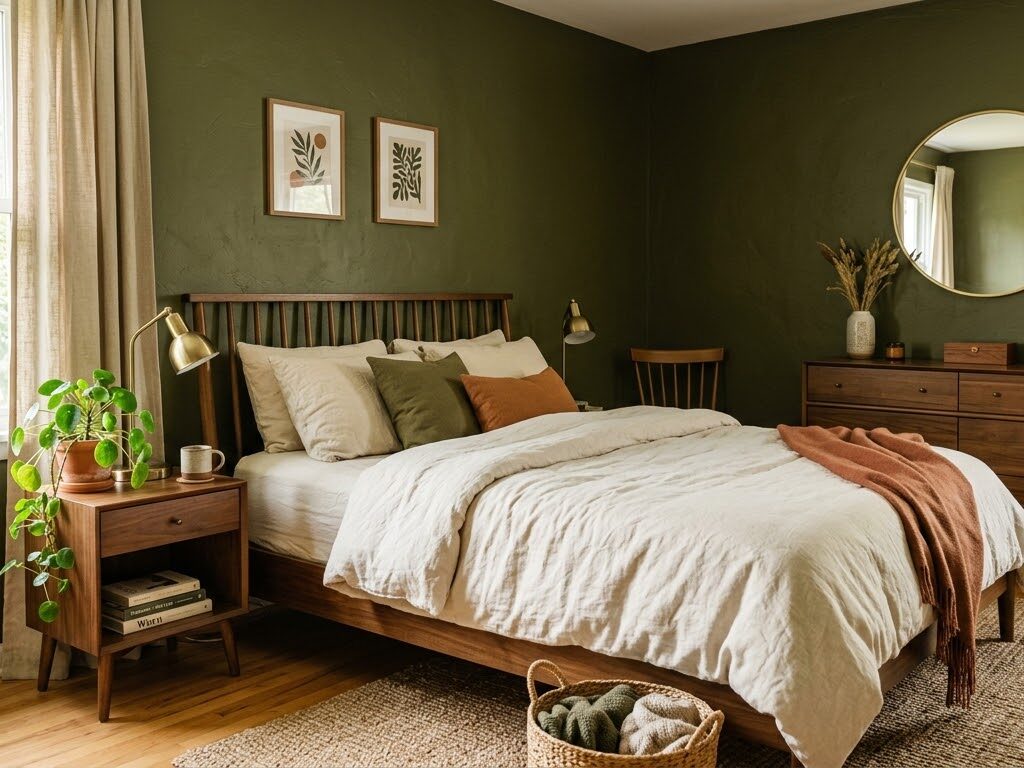 Olive green bedroom walls